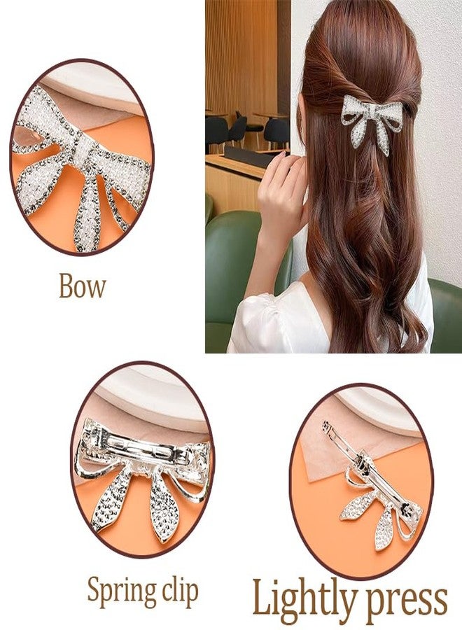 Kefley Rhinestone Pearl Bow Hair Barrettes for Women Sparkling Bling Barrettes for Hair Bows Accessories Metal French Clips Hairpins Decorative Bowknot Clips Pearl Ponytail Holders - Image 4